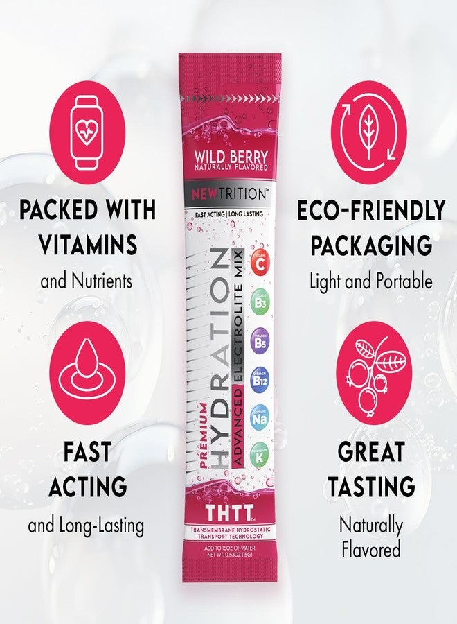 NewTrition Hydration Powder, Wild Berry Pack of 24 Electrolyte Powder Packets, Naturally Flavored Hydrating Packets for Water, Fast Acting Hydrate Electrolytes with Vitamins B & C, Energy & Recovery - Image 2